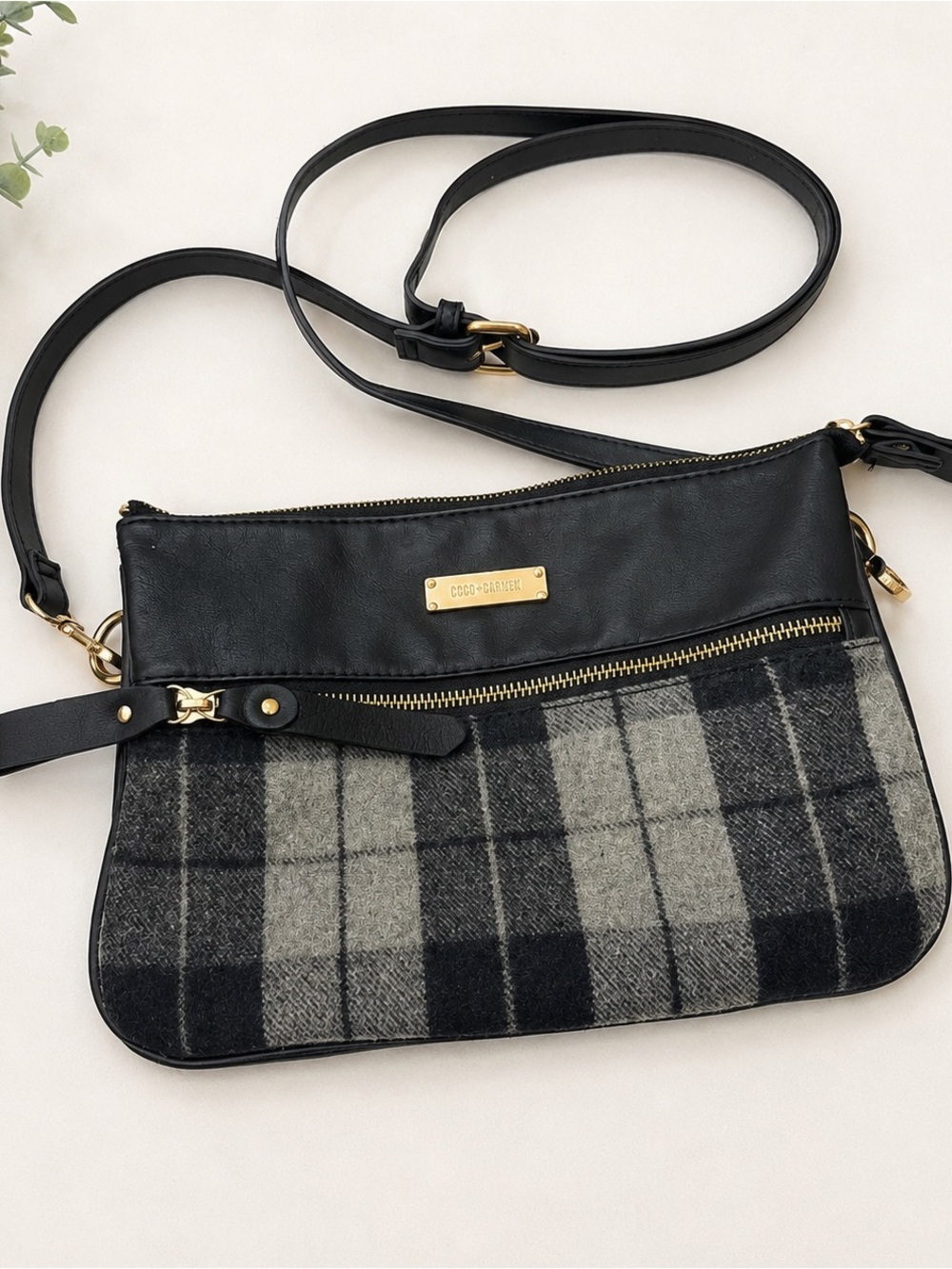 COCO + CARMEN Black & Gray Plaid Crossbody Bag